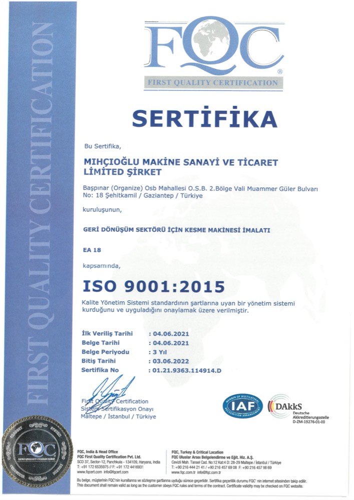 ISO 9001:2015 Kalite Yönetim Sistemi